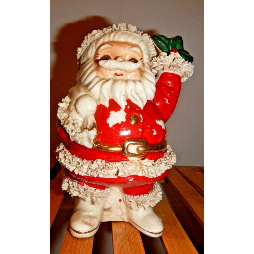 Napco Santa Claus Vintage 6.5" Coin Bank 1950s Spaghetti Trim Japan
